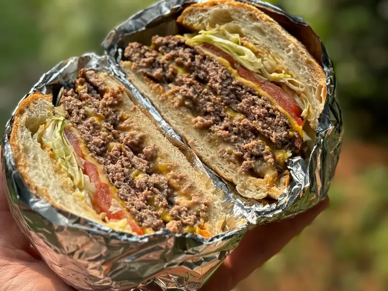 Sh'tacked stacked burger photo